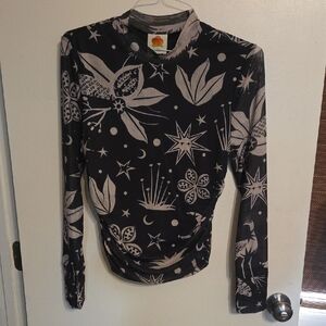 FARM Rio Celestial Black and Cream Long Sleeve Top